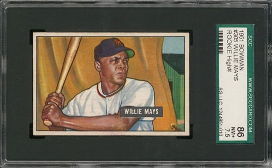 1951 Bowman #305 Willie Mays Rookie Card – SGC 86 NM+ 7.5